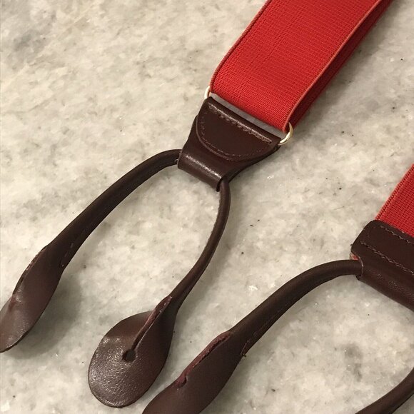 Suspenders Mens Red Button Attachment Woven Stretch Eclectic Grandpa Preppy - Picture 5 of 6